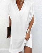 Dress Ladies V-Neck Short Sleeves Casual Solid Midi - White / Black / Green - Maelen