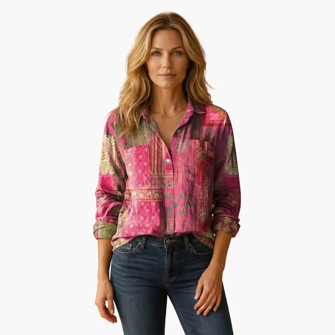 Women’s Button-Down Shirt with Classic Collar and Long Sleeves