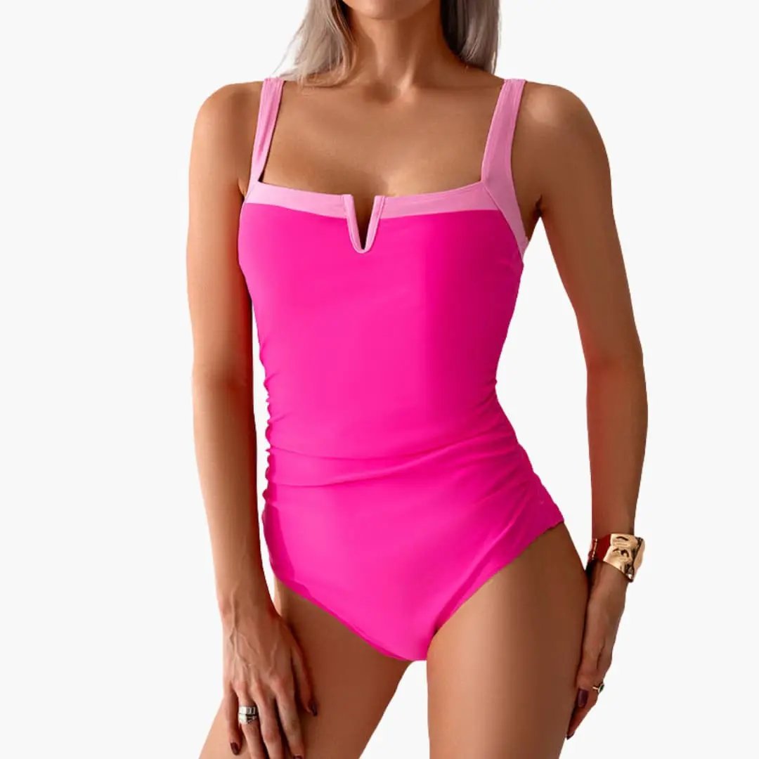 Women’s Contrast Panel One-Piece Swimsuit with Stretch Fit