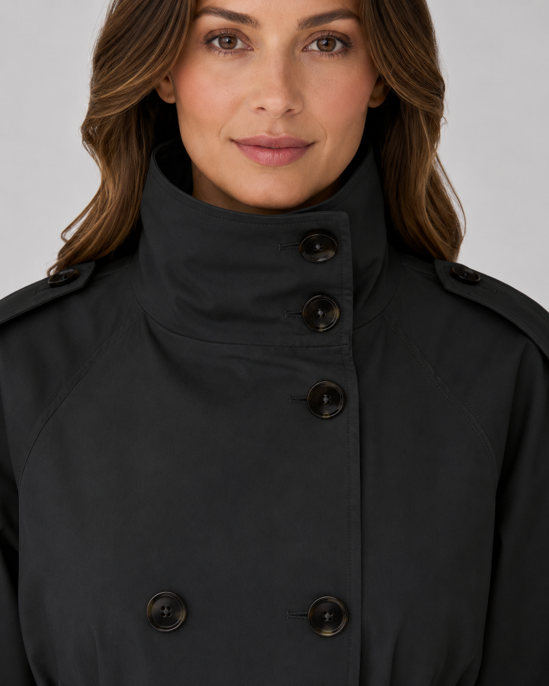 Women’s Cropped Trench Coat – Funnel Neck Tie Waist