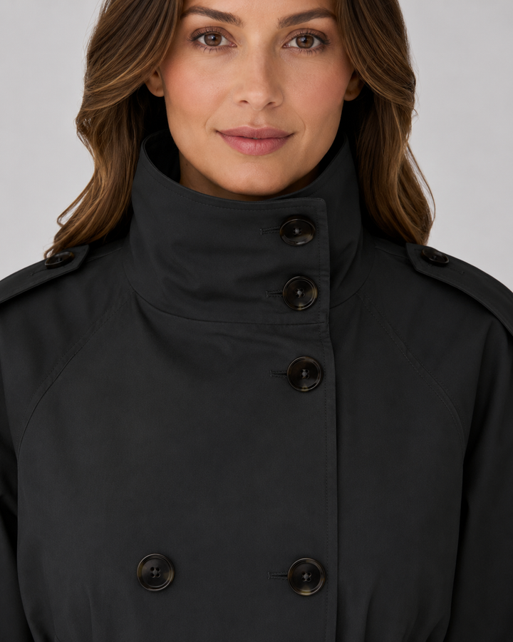 Women’s Cropped Trench Coat – Funnel Neck Tie Waist