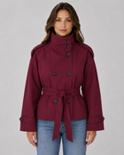 Women’s Cropped Trench Coat – Funnel Neck Tie Waist