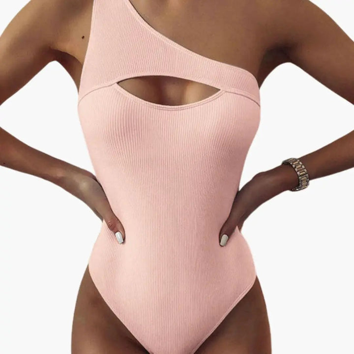 Women’s One-Shoulder One-Piece Swimsuit – Solid Color