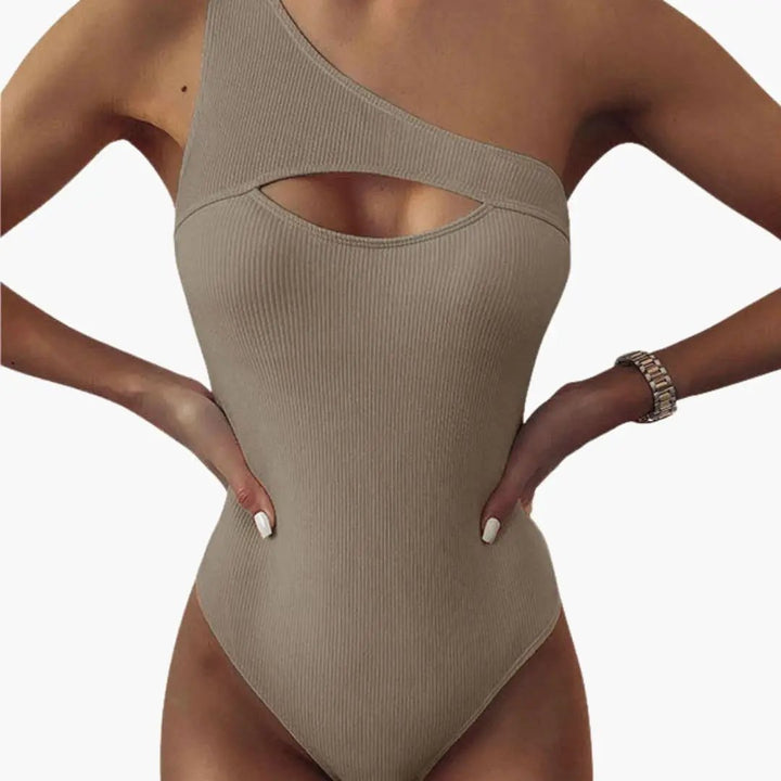 Women’s One-Shoulder One-Piece Swimsuit – Solid Color