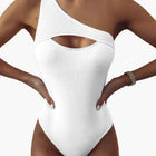 Women’s One-Shoulder One-Piece Swimsuit – Solid Color