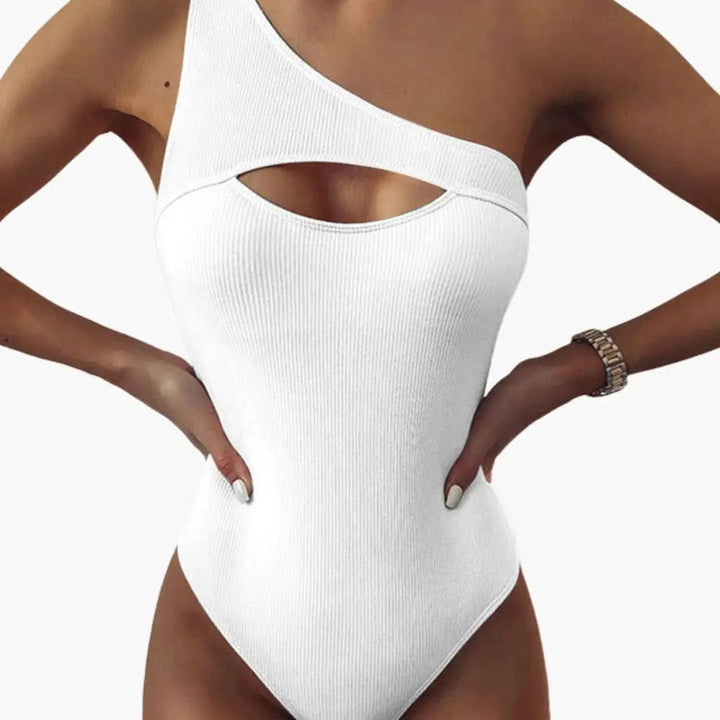 Women’s One-Shoulder One-Piece Swimsuit – Solid Color