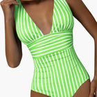 Women’s Striped One-Piece Swimsuit – Scoop Neck Bathing Suit with Wide Straps