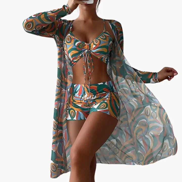 Women’s Swirl Print One-Piece Swimsuit with Front Overlay Panel