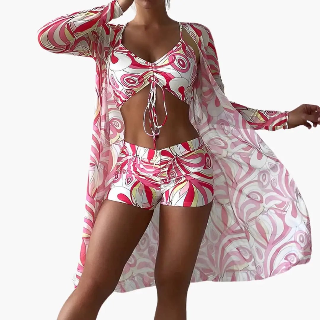 Women’s Swirl Print One-Piece Swimsuit with Front Overlay Panel