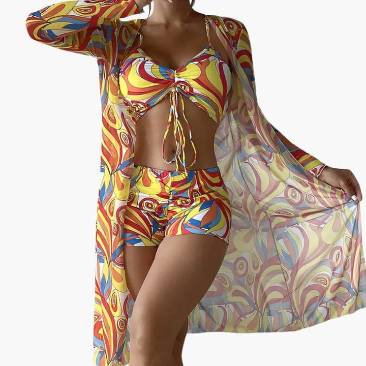 Women’s Swirl Print One-Piece Swimsuit with Front Overlay Panel