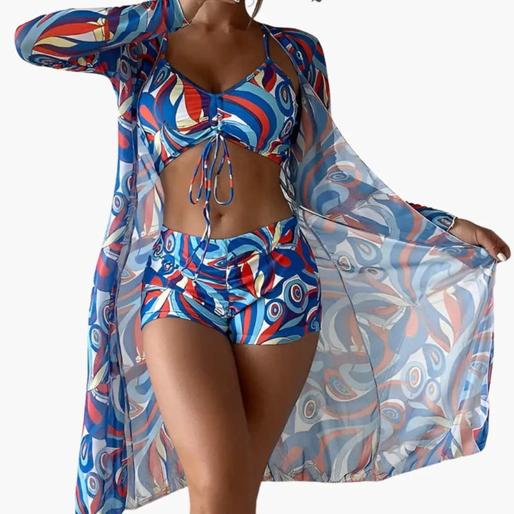 Women’s Swirl Print One-Piece Swimsuit with Front Overlay Panel