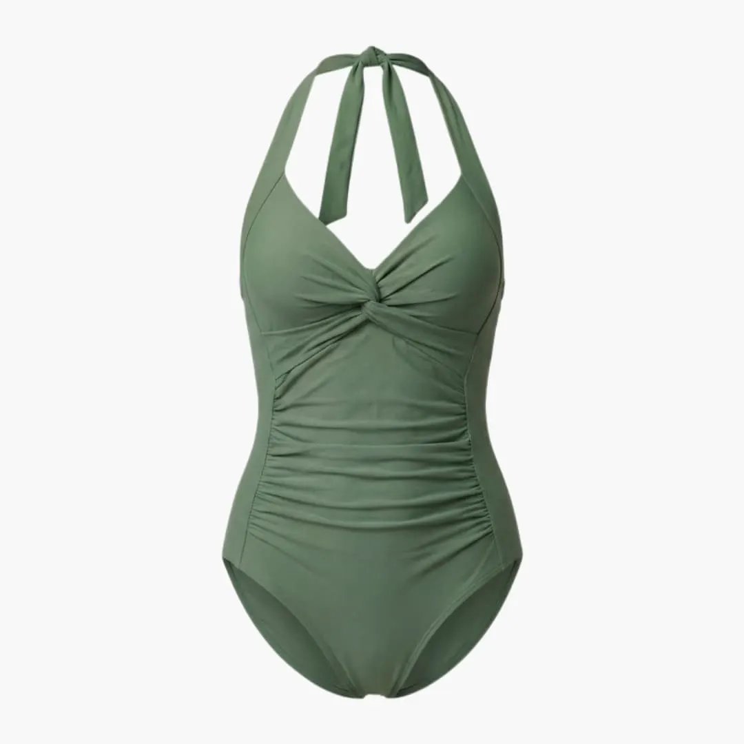 Women’s V-Neck One-Piece Swimsuit – Adjustable Strap Bathing Suit with Shaping Fit
