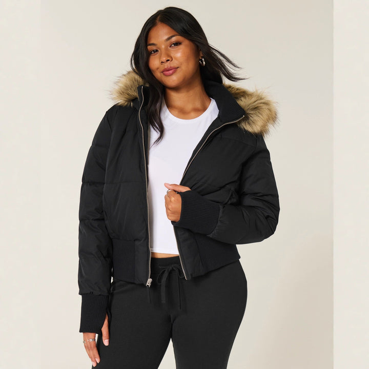 Women’s Fur-Trim Hooded Cropped Puffer Jacket
