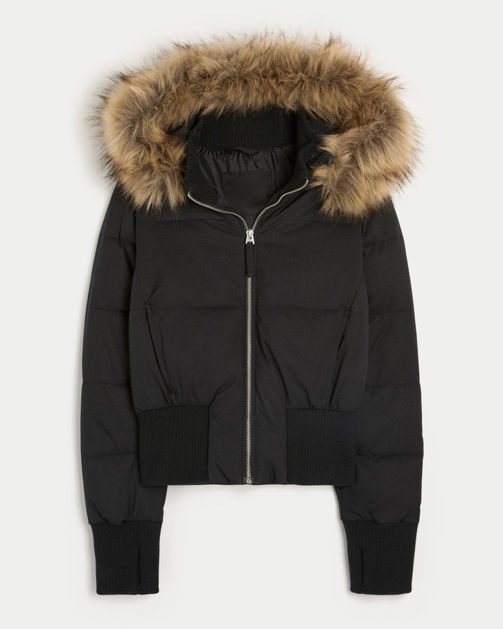 Women’s Fur-Trim Hooded Cropped Puffer Jacket