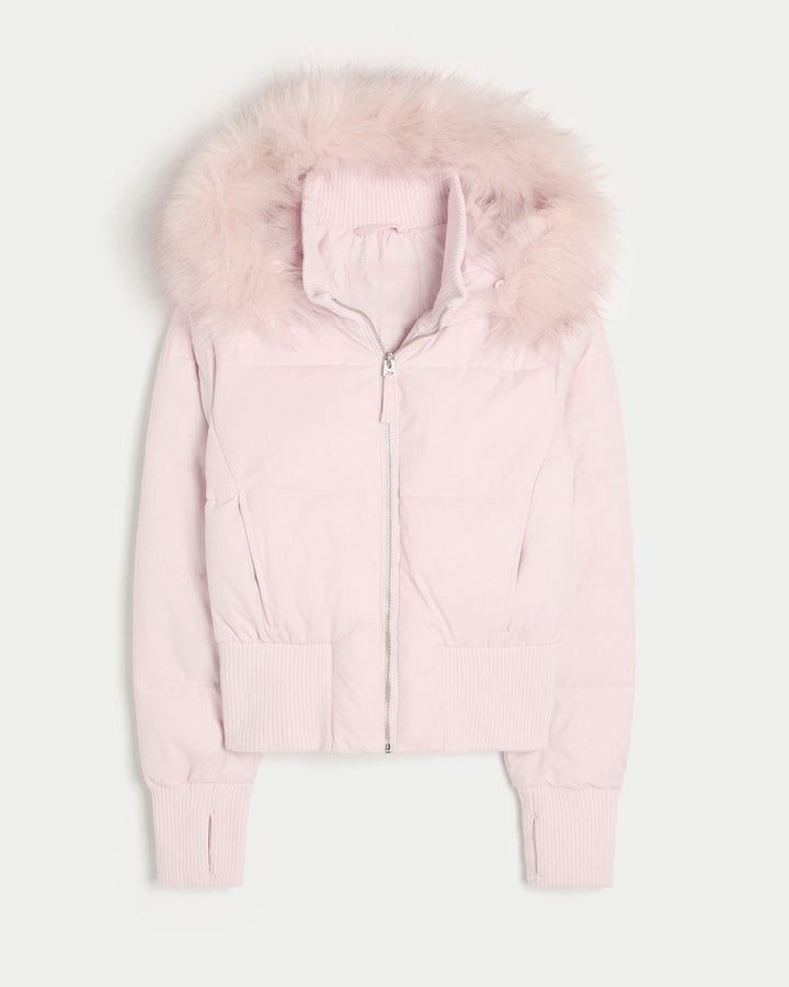 Women’s Fur-Trim Hooded Cropped Puffer Jacket