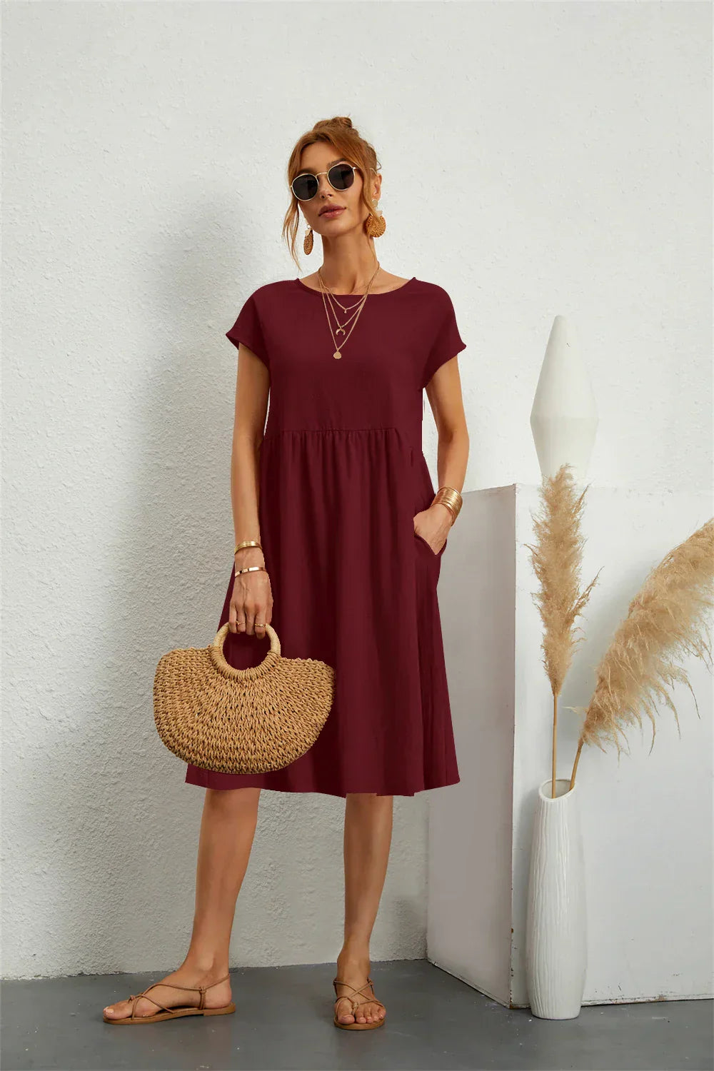 Xyla | Elegant Women’s 2026 Graduation Pocket Relaxed Midi Dress