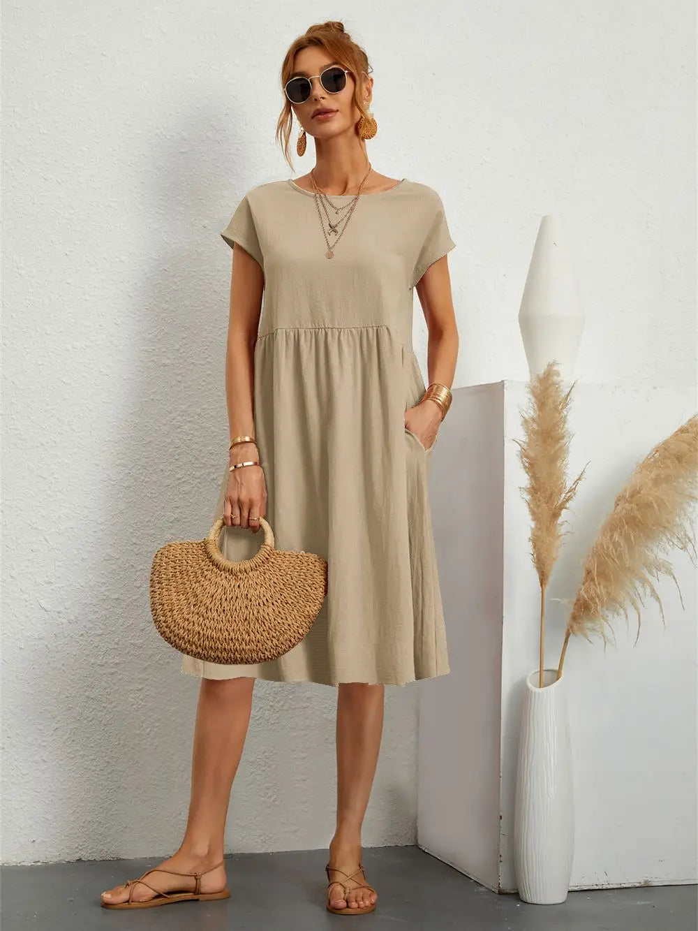 Xyla | Elegant Women’s 2026 Graduation Pocket Relaxed Midi Dress