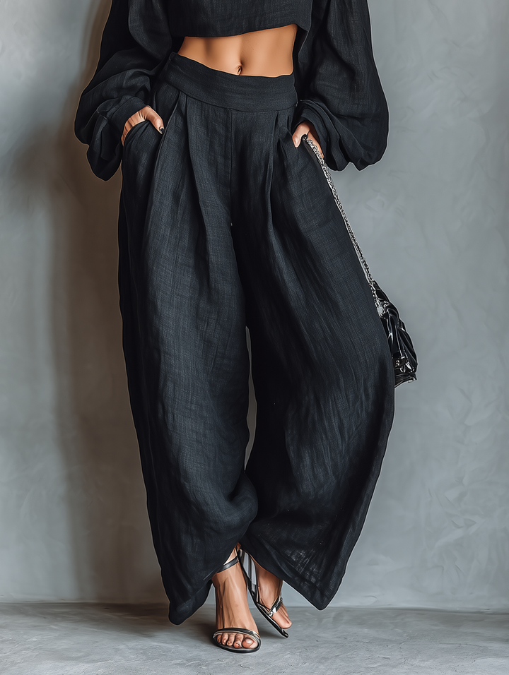 Aisha | Linen-Blend Strapless-Style Top &amp; Wide-Leg Pants Set