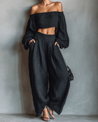 Aisha | Linen-Blend Strapless-Style Top & Wide-Leg Pants Set