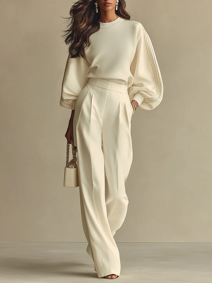 Aisha | Ribbed Knit Top &amp; High-Waist Wide-Leg Pants Set
