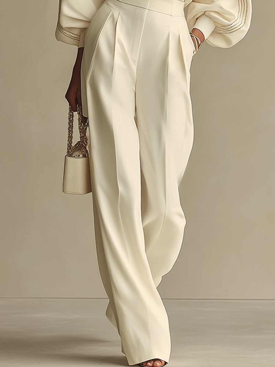 Aisha | Ribbed Knit Top &amp; High-Waist Wide-Leg Pants Set