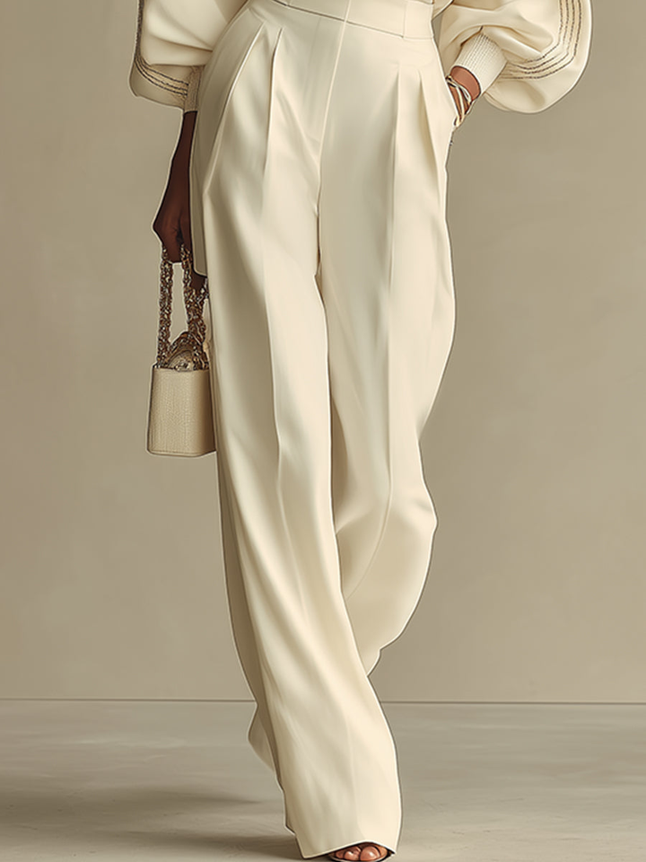 Aisha | Ribbed Knit Top &amp; High-Waist Wide-Leg Pants Set