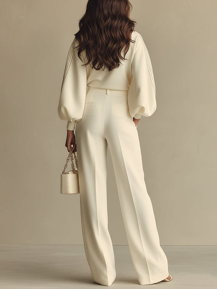 Aisha | Ribbed Knit Top &amp; High-Waist Wide-Leg Pants Set