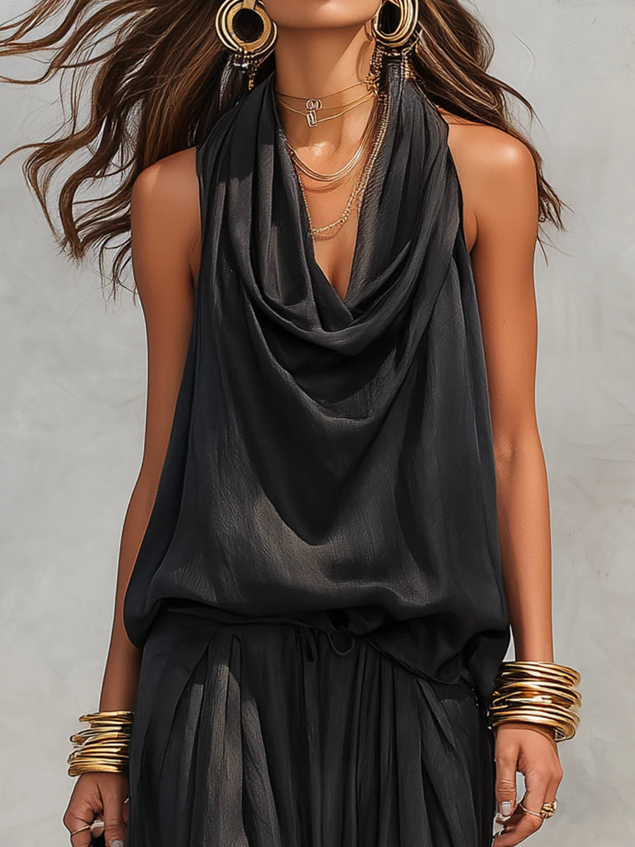 Maya | Halter Top &amp; Pleated Wide-Leg Pants Set