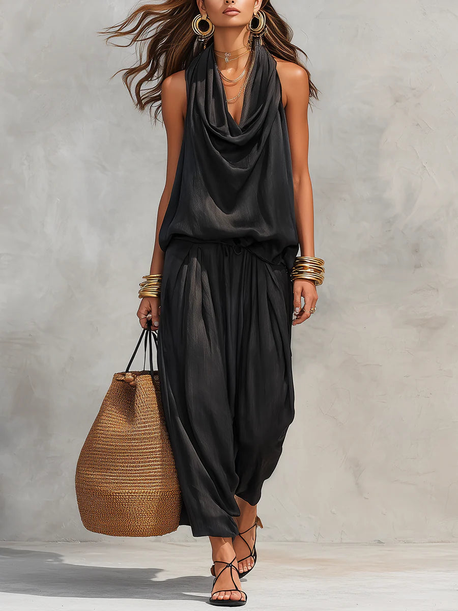 Maya | Halter Top &amp; Pleated Wide-Leg Pants Set