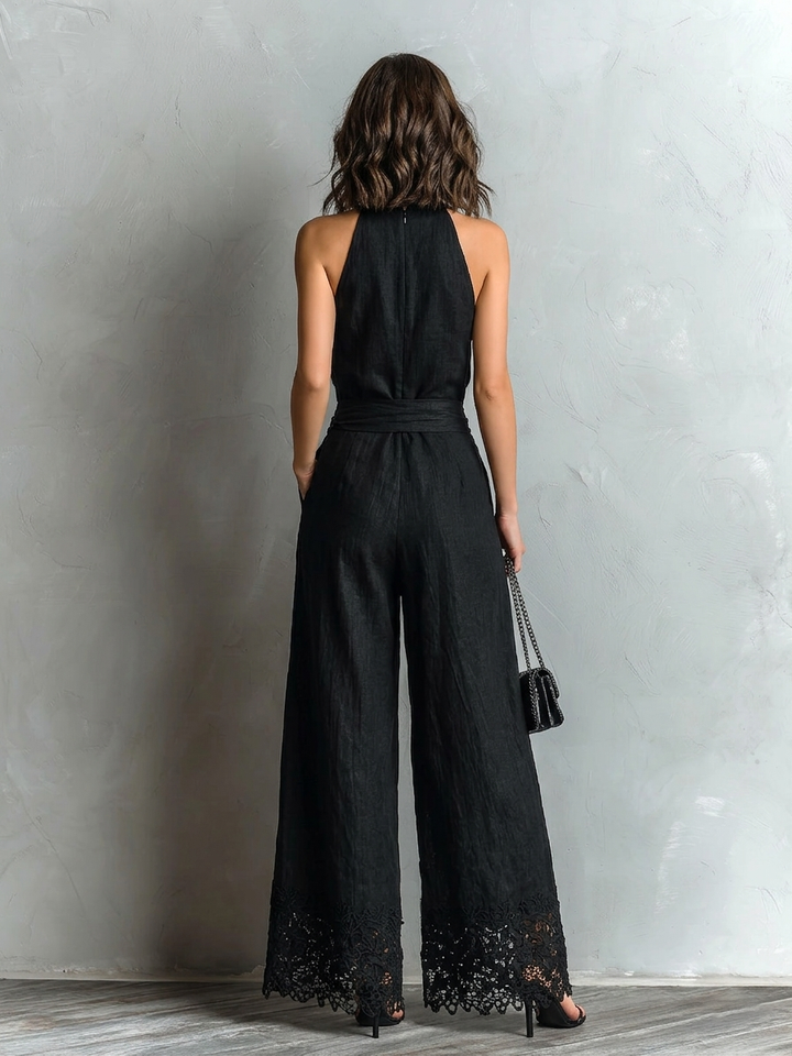 Avery | Faux Cotton-Linen Halter Vest &amp; Wide-Leg Pants Set