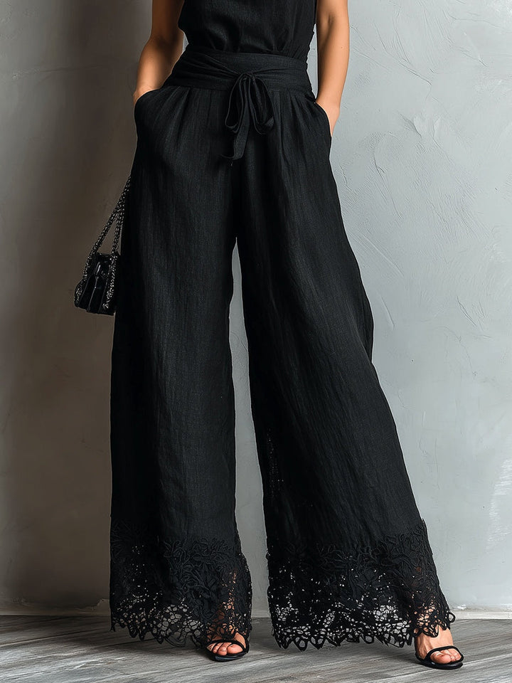 Avery | Faux Cotton-Linen Halter Vest &amp; Wide-Leg Pants Set