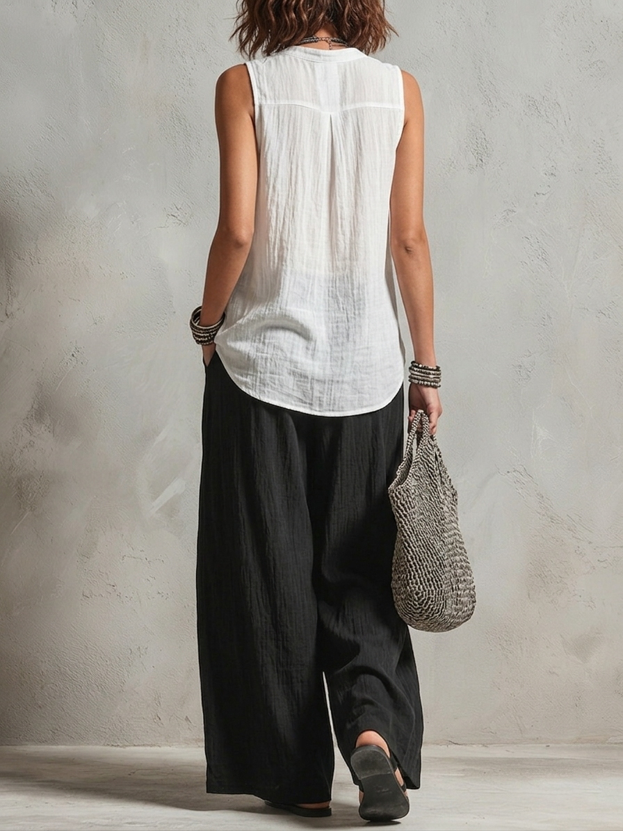 Monique | Three-Piece Set: Chiffon Layered Cardigan &amp; High-Waist Wide-Leg Pants