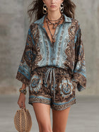 Serena | Button-Down Shirt & Drawstring Shorts, Baroque Print