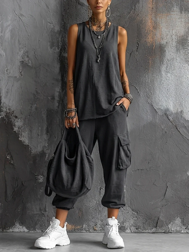 Harper | Sleeveless Vest &amp; Jogger Cargo Set Rayon-Blend