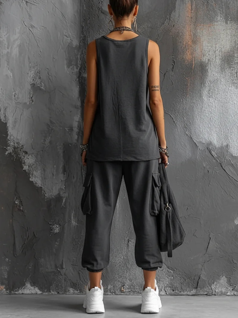 Harper | Sleeveless Vest &amp; Jogger Cargo Set Rayon-Blend