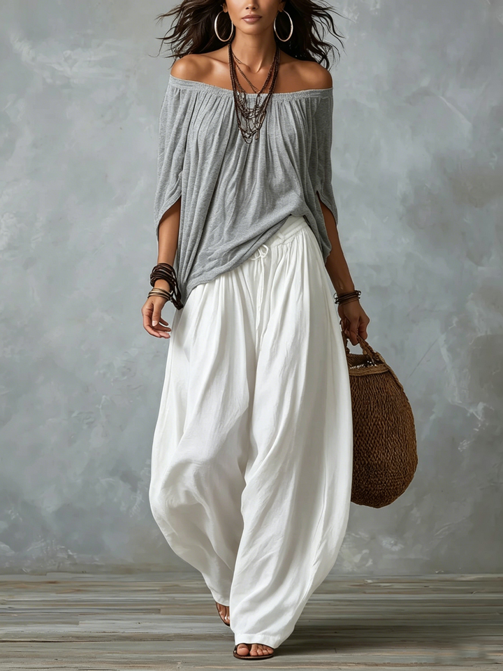Maya | Off-Shoulder Top &amp; Lantern Pants Set, Rayon Blend
