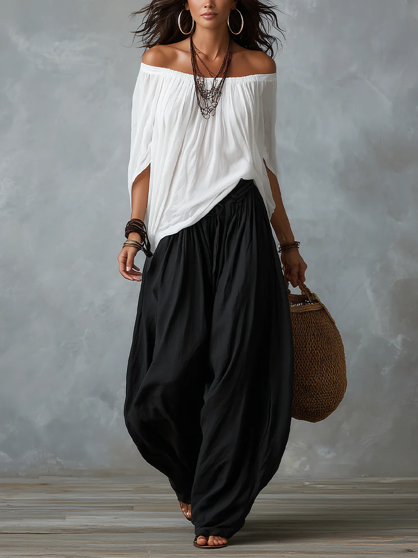 Aaliyah | Off-Shoulder Top &amp; Lantern Pants Set, Rayon Blend