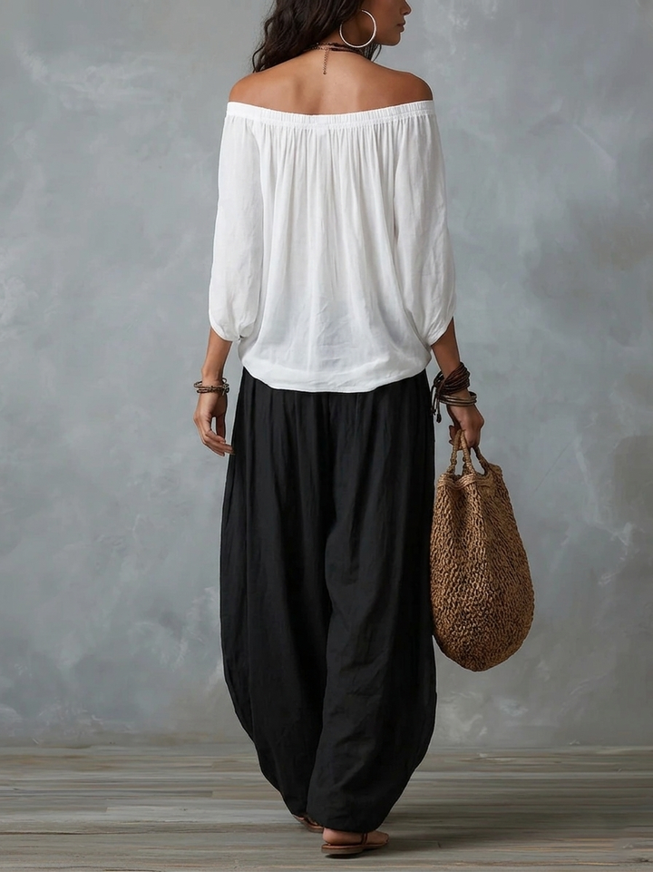 Aaliyah | Off-Shoulder Top &amp; Lantern Pants Set, Rayon Blend