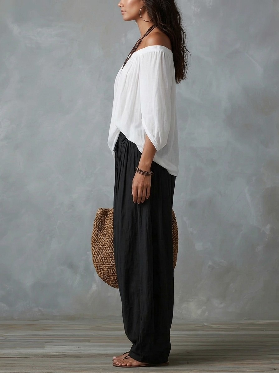 Aaliyah | Off-Shoulder Top &amp; Lantern Pants Set, Rayon Blend