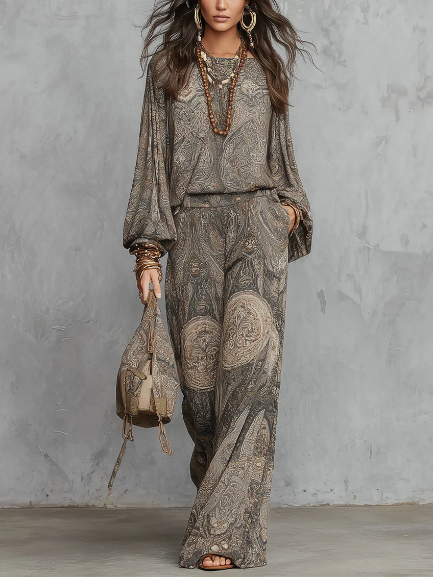 Camila | Lantern-Sleeve Top &amp; Wide-Leg Trousers Set