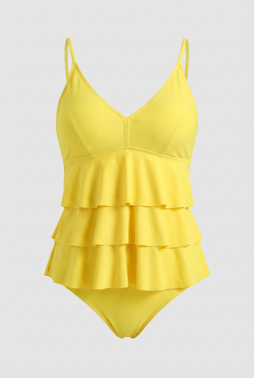Yellow Ruffle Two Piece Swimsuit - Vibrant Beach Bikini