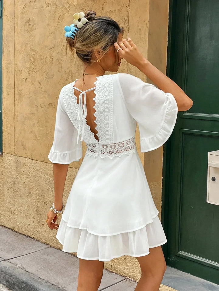 Yvette | Elegant Women’s 2026 Graduation Lace Flounce Boho Mini Dress