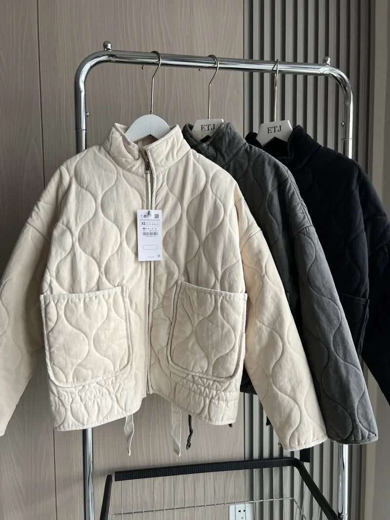 Jacket Women - Quilted Jacket with High Collar and Patch Pockets