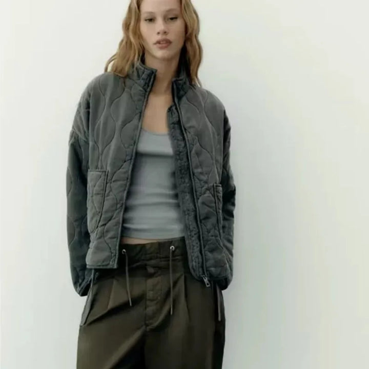 Jacket Women - Quilted Jacket with High Collar and Patch Pockets