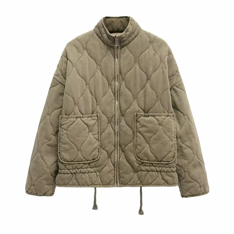 Jacket Women - Quilted Jacket with High Collar and Patch Pockets