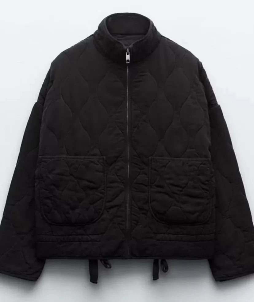 Jacket Women - Quilted Jacket with High Collar and Patch Pockets