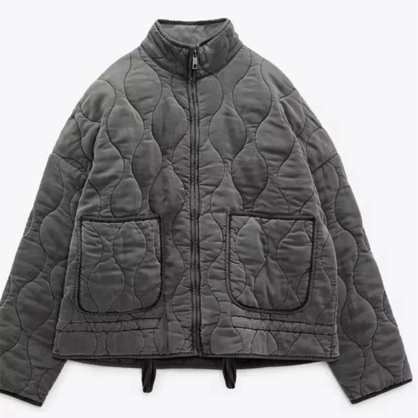 Jacket Women - Quilted Jacket with High Collar and Patch Pockets