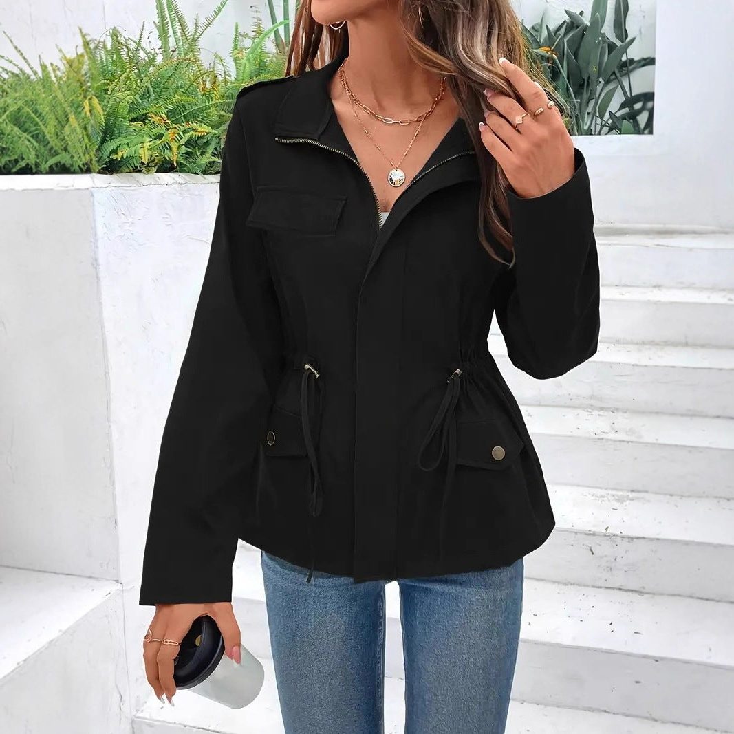 Raincoat Women - Zip-Up Raincoat with Drawstring Waist