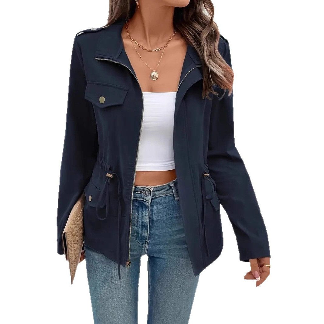 Raincoat Women - Zip-Up Raincoat with Drawstring Waist