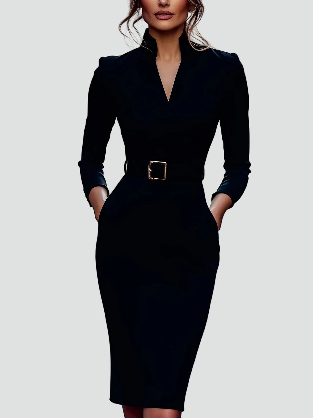 Business Midi Dress for Women with Belt and 3/4 Sleeves, Elegant and Flattering - Leonora Bianchi